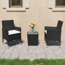 vidaXL 3 részes fekete polyrattan és edzett üveg kerti bisztrószett kerti bútor