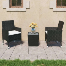 vidaXL 3 részes fekete polyrattan és edzett üveg kerti bisztrószett kerti bútor