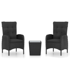 vidaXL 3 részes fekete polyrattan és üveg kerti bisztrószett (3058536) kerti bútor