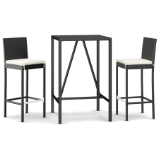 vidaXL 3 részes fekete polyrattan kerti bárszett párnával (3187641) kerti bútor