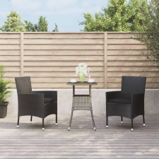 vidaXL 3-részes fekete polyrattan kerti bisztrógarnitúra párnákkal (3187426) kerti bútor