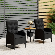 vidaXL 3 részes fekete polyrattan kerti bisztrószett kerti bútor