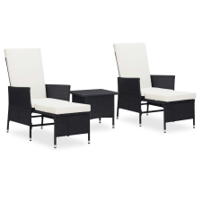 vidaXL 3-részes fekete polyrattan kerti bútorszett párnákkal (3059371) kerti bútor