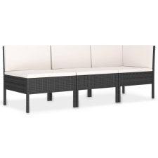 vidaXL 3 részes fekete polyrattan kerti bútorszett párnákkal (310202) kerti bútor