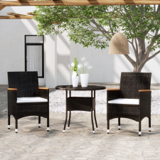 vidaXL 3 részes fekete polyrattan kerti étkezőgarnitúra kerti bútor