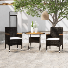 vidaXL 3 részes fekete polyrattan kerti étkezőgarnitúra kerti bútor