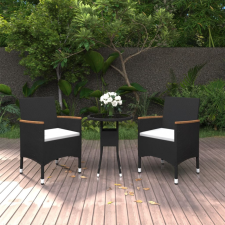 vidaXL 3 részes fekete polyrattan kerti étkezőgarnitúra kerti bútor