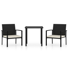 vidaXL 3 részes fekete polyrattan kerti étkezőgarnitúra (3065705) kerti bútor