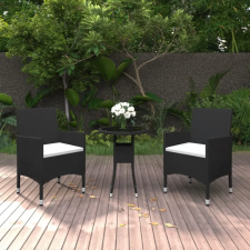 vidaXL 3 részes fekete polyrattan kerti étkezőgarnitúra párnákkal kerti bútor