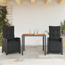 vidaXL 3 részes fekete polyrattan kerti étkezőgarnitúra párnákkal kerti bútor