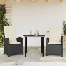 vidaXL 3 részes fekete polyrattan kerti étkezőgarnitúra párnákkal kerti bútor