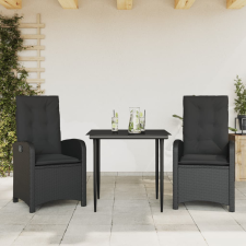 vidaXL 3 részes fekete polyrattan kerti étkezőgarnitúra párnákkal kerti bútor