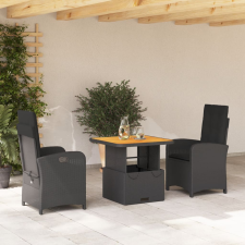 vidaXL 3 részes fekete polyrattan kerti étkezőgarnitúra párnákkal kerti bútor