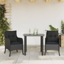 vidaXL 3 részes fekete polyrattan kerti étkezőgarnitúra párnákkal kerti bútor