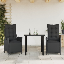 vidaXL 3 részes fekete polyrattan kerti étkezőgarnitúra párnákkal kerti bútor