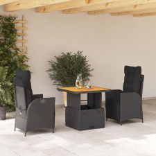 vidaXL 3 részes fekete polyrattan kerti étkezőgarnitúra párnákkal kerti bútor