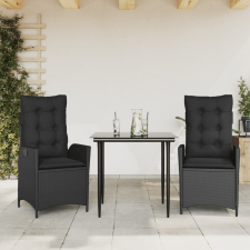 vidaXL 3 részes fekete polyrattan kerti étkezőgarnitúra párnákkal kerti bútor