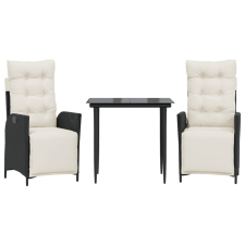 vidaXL 3 részes fekete polyrattan kerti étkezőgarnitúra párnákkal kerti bútor