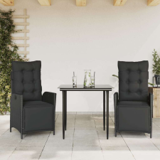 vidaXL 3 részes fekete polyrattan kerti étkezőgarnitúra párnákkal kerti bútor
