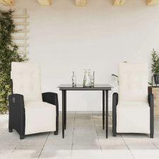 vidaXL 3 részes fekete polyrattan kerti étkezőgarnitúra párnákkal kerti bútor