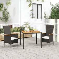vidaXL 3 részes fekete polyrattan kerti étkezőgarnitúra párnákkal kerti bútor