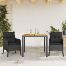 vidaXL 3 részes fekete polyrattan kerti étkezőgarnitúra párnákkal kerti bútor