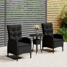 vidaXL 3 részes fekete polyrattan kerti étkezőgarnitúra párnákkal (3058544) kerti bútor