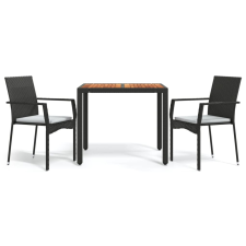 vidaXL 3 részes fekete polyrattan kerti étkezőgarnitúra párnákkal (3184987) kerti bútor