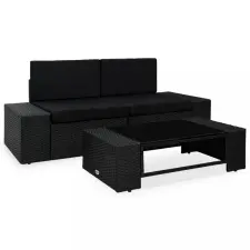 vidaXL 3 részes fekete polyrattan kerti ülőgarnitúra kerti bútor