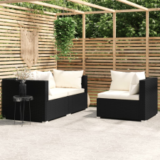 vidaXL 3 részes fekete polyrattan kerti ülőgarnitúra párnákkal kerti bútor