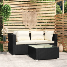 vidaXL 3 részes fekete polyrattan kerti ülőgarnitúra párnákkal kerti bútor