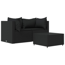 vidaXL 3 részes fekete polyrattan kerti ülőgarnitúra párnákkal (319779) kerti bútor