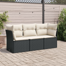 vidaXL 3 részes fekete polyrattan kerti ülőgarnitúra párnával kerti bútor