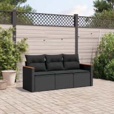 vidaXL 3 részes fekete polyrattan kerti ülőgarnitúra párnával kerti bútor