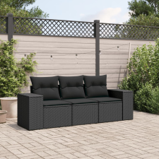 vidaXL 3 részes fekete polyrattan kerti ülőgarnitúra párnával kerti bútor