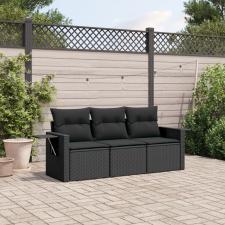 vidaXL 3 részes fekete polyrattan kerti ülőgarnitúra párnával kerti bútor