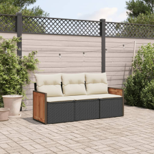 vidaXL 3 részes fekete polyrattan kerti ülőgarnitúra párnával kerti bútor