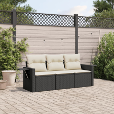 vidaXL 3 részes fekete polyrattan kerti ülőgarnitúra párnával kerti bútor