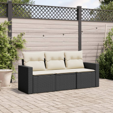 vidaXL 3 részes fekete polyrattan kerti ülőgarnitúra párnával kerti bútor