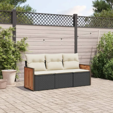 vidaXL 3 részes fekete polyrattan kerti ülőgarnitúra párnával kerti bútor