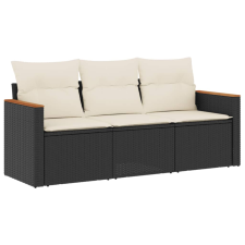 vidaXL 3 részes fekete polyrattan kerti ülőgarnitúra párnával (3225755) kerti bútor
