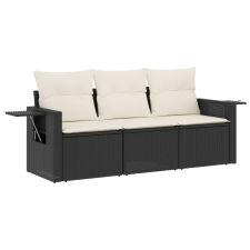 vidaXL 3 részes fekete polyrattan kerti ülőgarnitúra párnával (3252193) kerti bútor