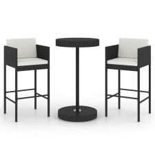 vidaXL 3 részes fekete polyrattan kültéri bárszett párnákkal (3094772) kerti bútor