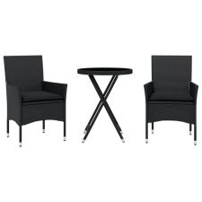 vidaXL 3 részes fekete polyrattan/üveg bisztrógarnitúra párnával (3278748) kerti bútor