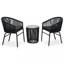 vidaXL 3-részes fekete PVC rattan bisztrószett párnákkal kerti bútor
