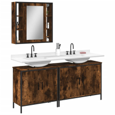 vidaXL 3 részes füstös tölgyszínű szerelt fa fürdőszobai szekrényszett fürdőszoba bútor