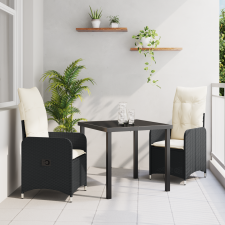 vidaXL 3 részes kerti étkező szett párnákkal, fekete polirattan kerti bútor