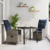 vidaXL 3 Részes Kerti Étkező Szett Párnákkal Szürke Poli Rattan,  Kerti Asztal Fekete 80x80x73 cm Edzett Üveggel