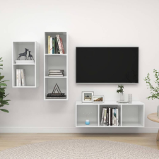 vidaXL 3 részes magasfényű fehér forgácslap TV-szekrény szett bútor