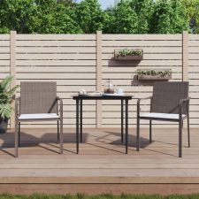 vidaXL 3-részes polyrattan és acél kerti étkezőgarnitúra párnával kerti bútor